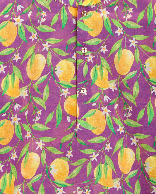 Tiber Taber Purple Kurta Pajama Set-Printed-Cotton-For Infants