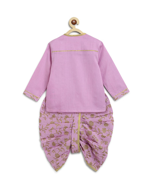 Tiber Taber Purple Kurta Dhoti Set-Embroidered-Cotton-For Infants