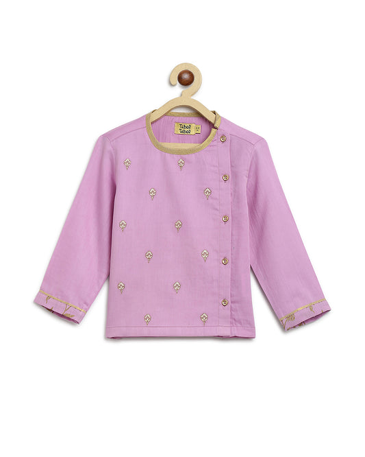 Tiber Taber Purple Kurta Dhoti Set-Embroidered-Cotton-For Infants