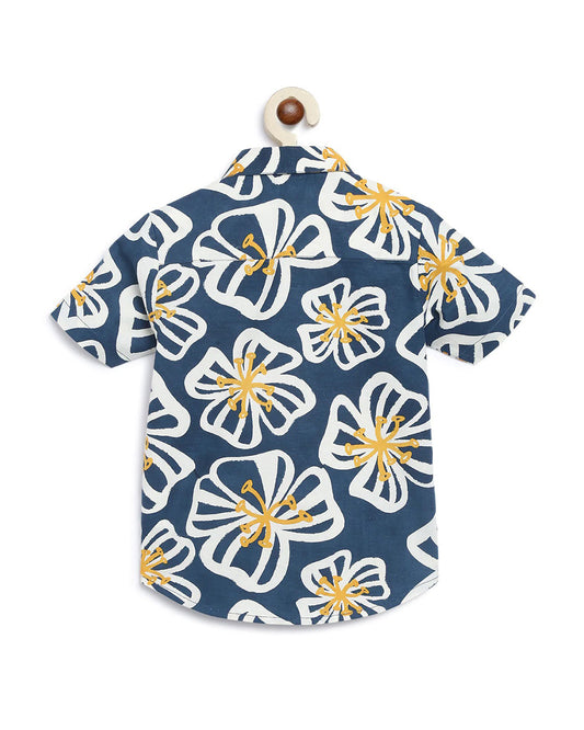 Tiber Taber Blue Shirt-Poppy Print-Cotton-For Infants