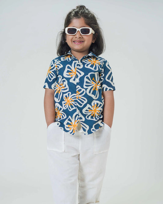 Tiber Taber Blue Shirt-Poppy Print-Cotton-For Infants