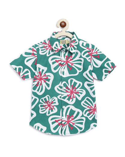 Tiber Taber Green Shirt-Poppy Print-Cotton-For Infants