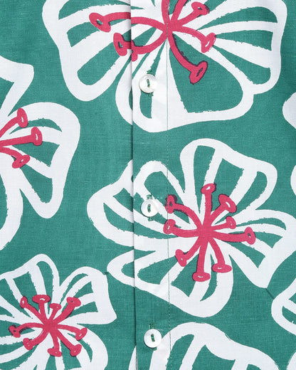 Tiber Taber Green Shirt-Poppy Print-Cotton-For Infants