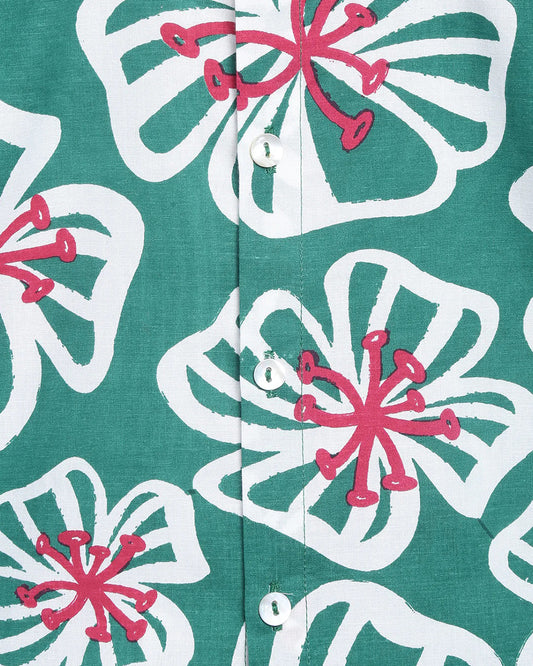 Tiber Taber Green Shirt-Poppy Print-Cotton-For Infants