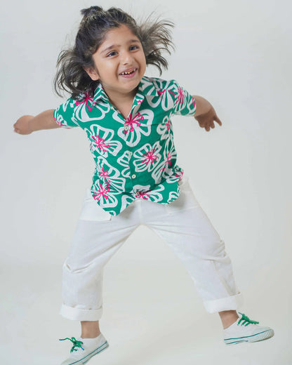 Tiber Taber Green Shirt-Poppy Print-Cotton-For Infants