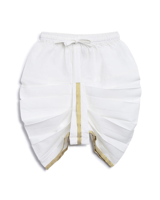 Tiber Taber White Kurta Dhoti Set-Moon Embroidered-Cotton-For Infants