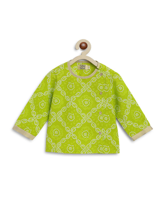 Tiber Taber Green Kurta Dhoti Set-Bandhani-Cotton-For Infants