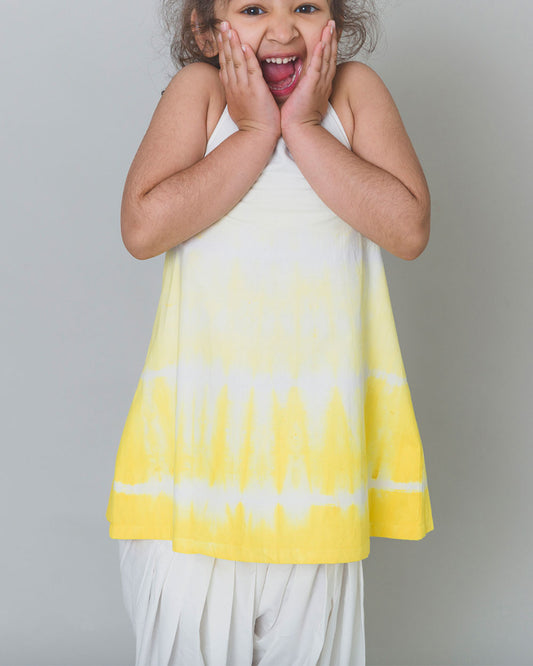 Tiber Taber Yellow Shibori Top Salwar Set-Tie Dye-Cotton-For Infants