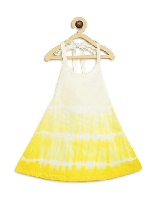 Tiber Taber Yellow Shibori Top Salwar Set-Tie Dye-Cotton-For Infants