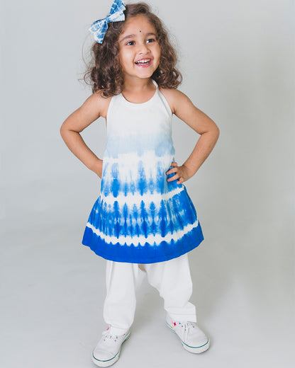 Tiber Taber Blue Shibori Top Salwar Set-Tie Dye-Cotton-For Infants