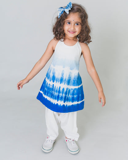 Tiber Taber Blue Shibori Top Salwar Set-Tie Dye-Cotton-For Infants