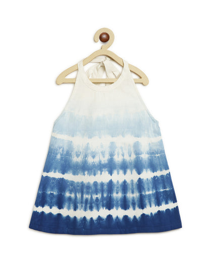 Tiber Taber Blue Shibori Top Salwar Set-Tie Dye-Cotton-For Infants