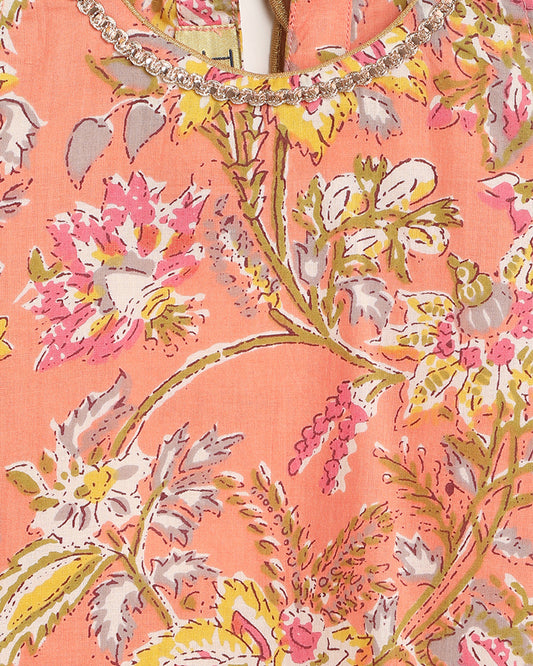 Tiber Taber Peach Suit Set-Floral-Cotton-For Infants
