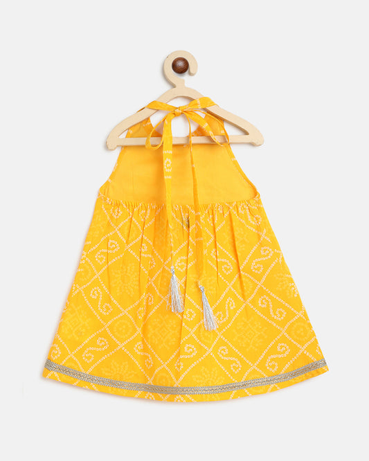 Tiber Taber Yellow Suit Set-Bandhani-Cotton-For Infants