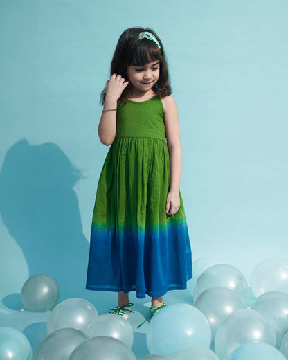 Tiber Taber Green Maxi Frock Dress-Tie Dye-Cotton-For Infants