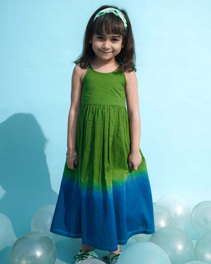 Tiber Taber Green Maxi Frock Dress-Tie Dye-Cotton-For Infants