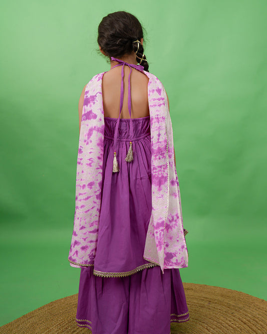 Tiber Taber Purple Kurti Sharara Set-Solid-Cotton-For Infants