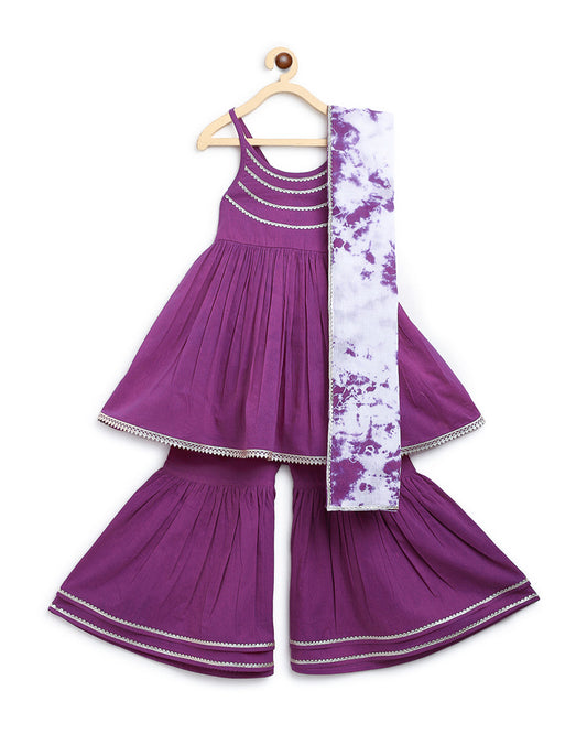 Tiber Taber Purple Kurti Sharara Set-Solid-Cotton-For Infants