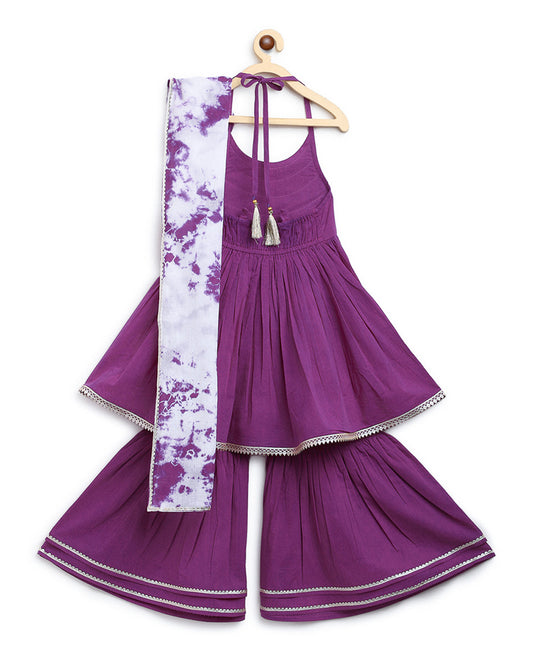 Tiber Taber Purple Kurti Sharara Set-Solid-Cotton-For Infants