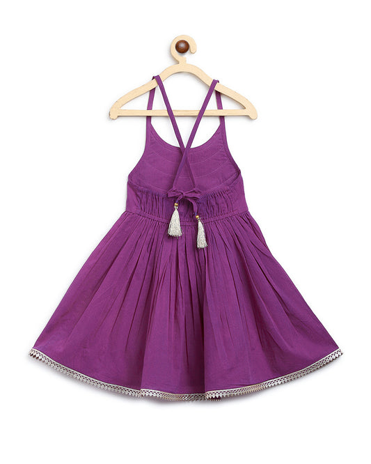 Tiber Taber Purple Kurti Sharara Set-Solid-Cotton-For Infants