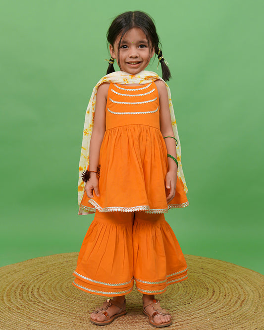 Tiber Taber Orange Top Sharara Set-Solid-Cotton-For Infants