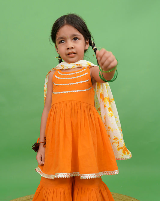 Tiber Taber Orange Top Sharara Set-Solid-Cotton-For Infants