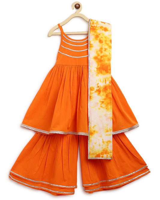 Tiber Taber Orange Top Sharara Set-Solid-Cotton-For Infants