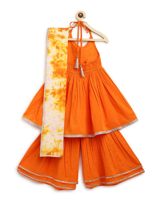 Tiber Taber Orange Top Sharara Set-Solid-Cotton-For Infants