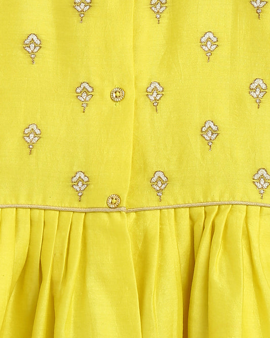 Tiber Taber Yellow Angrakha Pajama Set-Embroidered-Cotton-For Infants
