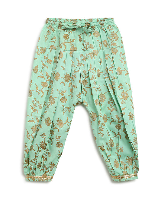 Tiber Taber Green Angrakha Pajama Set-Embroidered-Cotton-For Infants