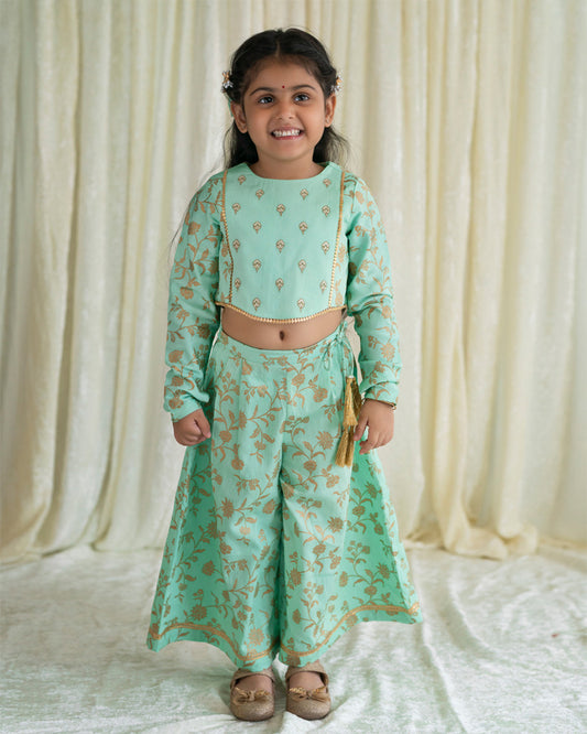 Tiber Taber Green Coord Set-Embroidered-Cotton-For Infants