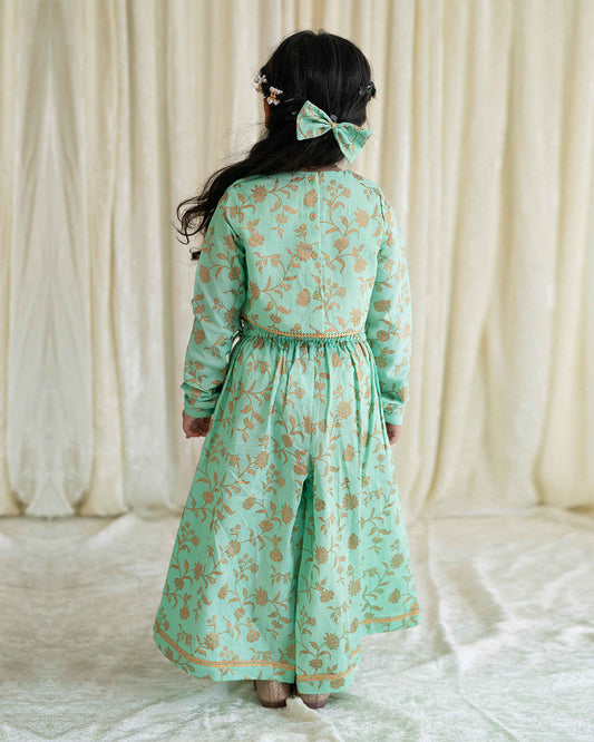 Tiber Taber Green Coord Set-Embroidered-Cotton-For Infants