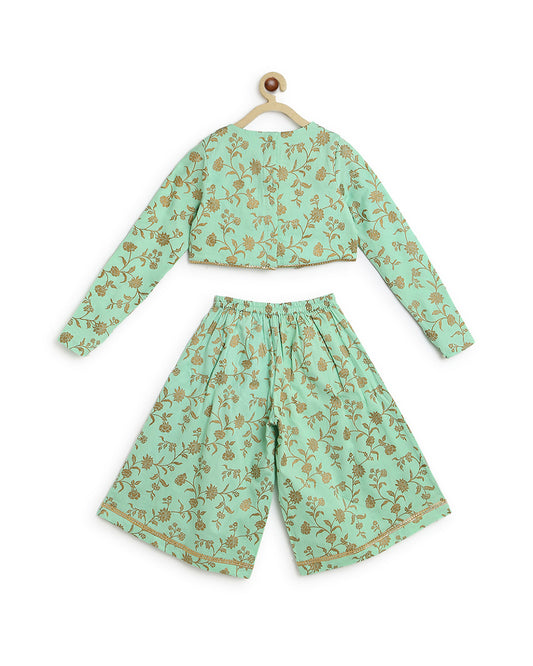 Tiber Taber Green Coord Set-Embroidered-Cotton-For Infants