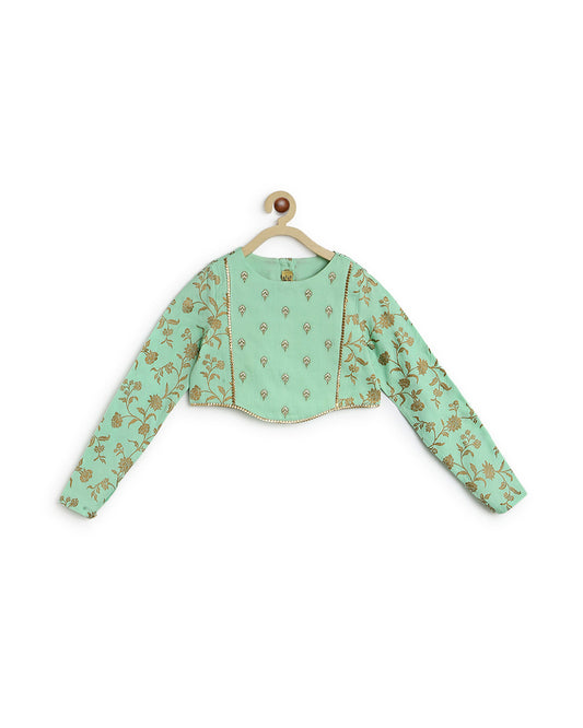 Tiber Taber Green Coord Set-Embroidered-Cotton-For Infants