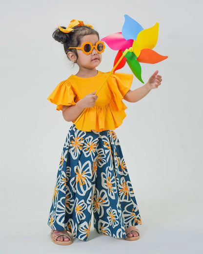 Tiber Taber Yellow Top and Culottes Set-Ruffled-Cotton-For Infants