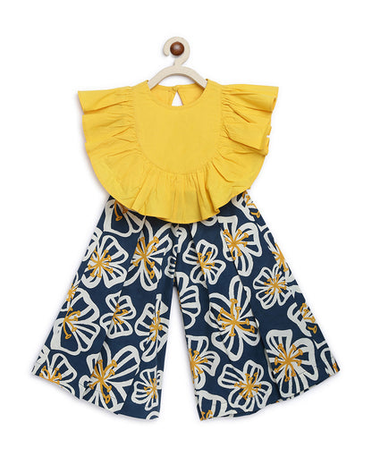 Tiber Taber Yellow Top and Culottes Set-Ruffled-Cotton-For Infants