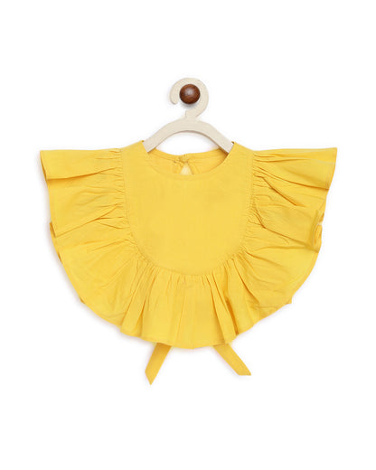 Tiber Taber Yellow Top and Culottes Set-Ruffled-Cotton-For Infants