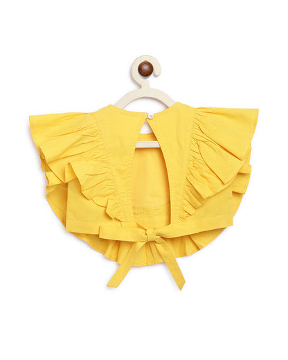 Tiber Taber Yellow Top and Culottes Set-Ruffled-Cotton-For Infants