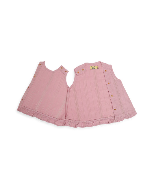 Tiber Taber Purple Jamun Chuski Jhabla and Pajama Set-Solid Zari Design-Cotton-For Infants