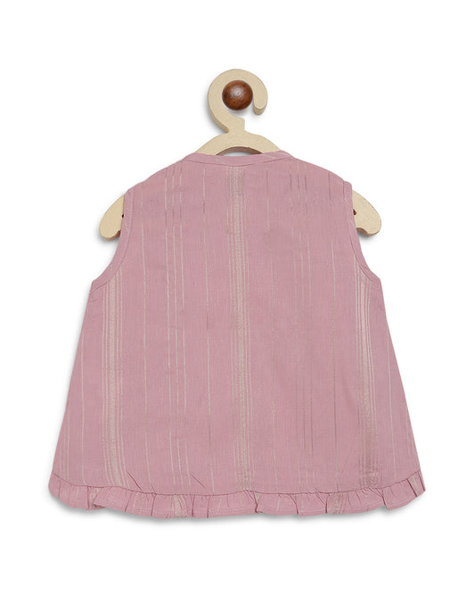 Tiber Taber Purple Jamun Chuski Jhabla and Pajama Set-Solid Zari Design-Cotton-For Infants