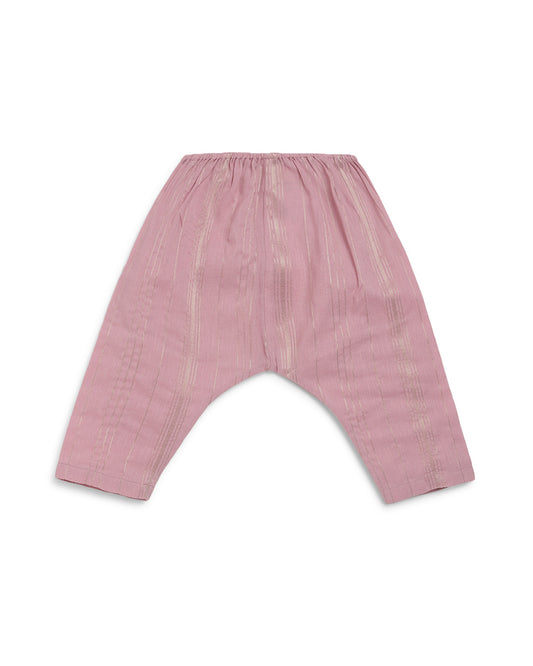 Tiber Taber Purple Jamun Chuski Jhabla and Pajama Set-Solid Zari Design-Cotton-For Infants