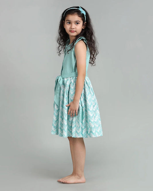 Story Tailor Blue Frock Dress-The Talkative Turtle-A Line-Cotton-For Infants