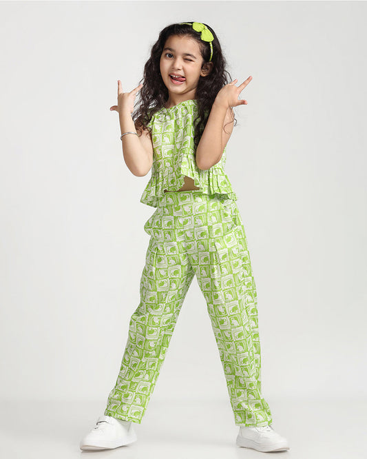 Story Tailor Green Crop Top and Pant-Monkey and The Crocodile-Cotton-For Infants