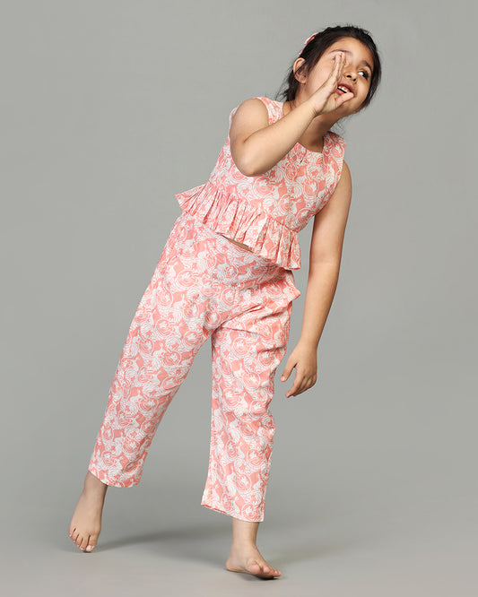 Story Tailor Peach Pink Crop Top and Pant-Foolish Lion and The Clever Rabbit-Cotton-For Infants