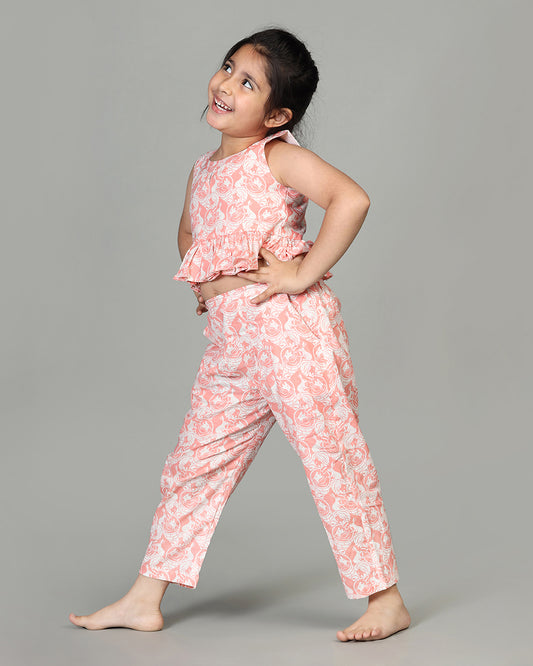 Story Tailor Peach Pink Crop Top and Pant-Foolish Lion and The Clever Rabbit-Cotton-For Infants
