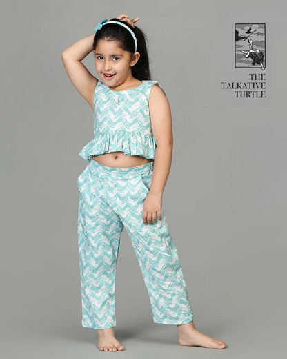 Story Tailor Sea Green Crop Top and Pant-The Talkative Turtle-Cotton-For Infants