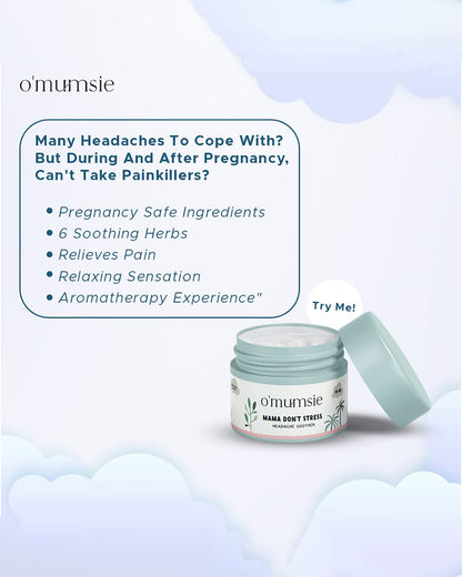 O'mumsie Headache Soother Balm (50g) & Sore Muscle Rub-With Menthol-Pregnancy Safe