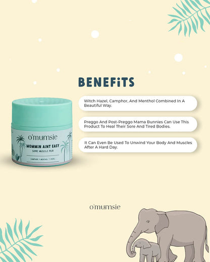 O'mumsie Headache Soother Balm (50g) & Sore Muscle Rub-With Menthol-Pregnancy Safe