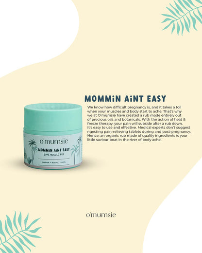 O'mumsie Headache Soother Balm (50g) & Sore Muscle Rub-With Menthol-Pregnancy Safe