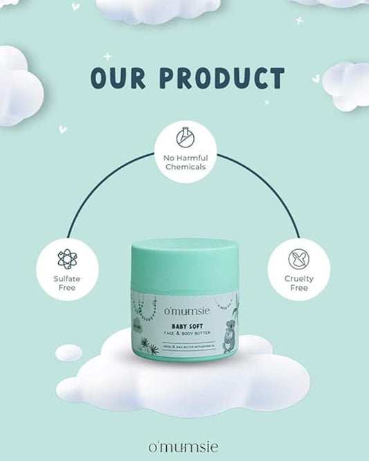 O'mumsie Face & Body Butter Baby Cream (100ml) & O'mumsie No-rinse Body Cleanser-Baby Body Wash (250ml)